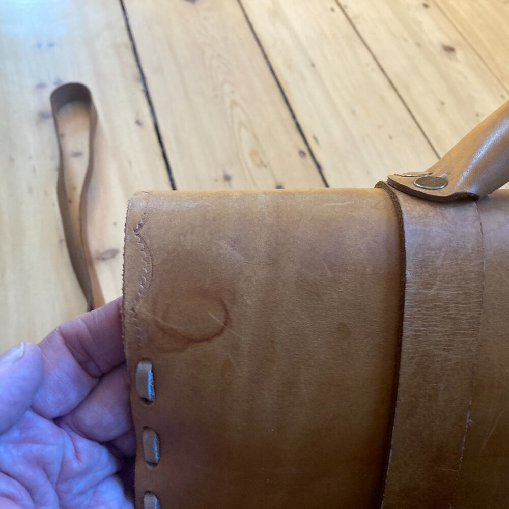 "The little prince" student tan  leather school bag handmade - Picture 12 of 16